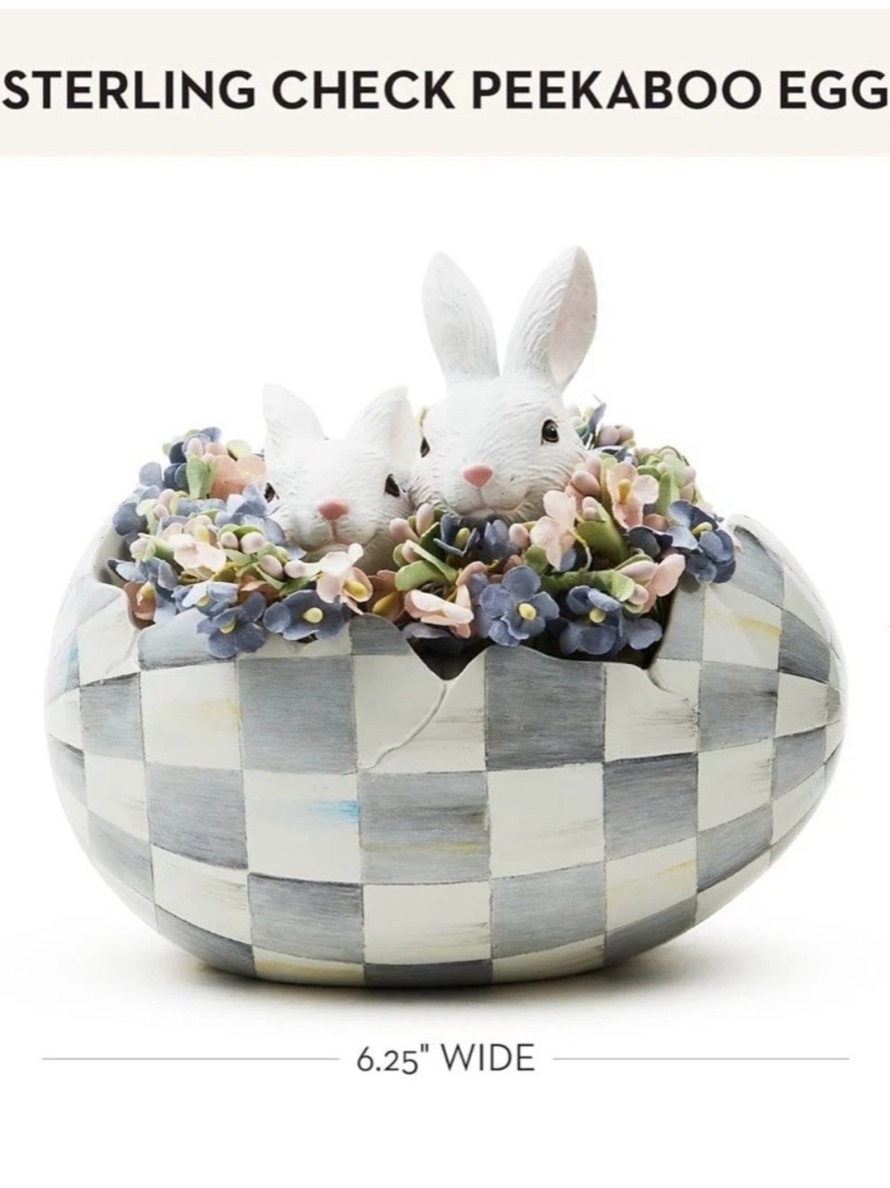 MacKenzie-Childs Cameo Peekaboo Egg, Sterling Check, Easter Bunnies - Picture 2 of 8